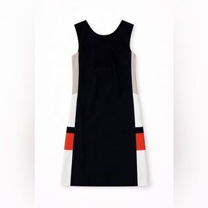 W by Worth Black Sleeveless Dress, Colorblock Sides in Red, White + Beige, sz 6